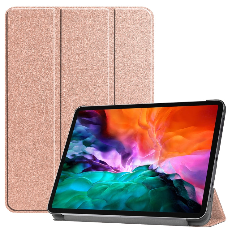For iPad Air 13 2024 / Pro 12.9 2022 Custer Texture 3-folding Smart Leather Tablet Case(Rose Gold) by bashfashion