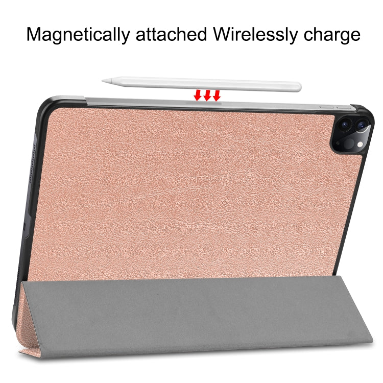 For iPad Air 13 2024 / Pro 12.9 2022 Custer Texture 3-folding Smart Leather Tablet Case(Rose Gold) by bashfashion
