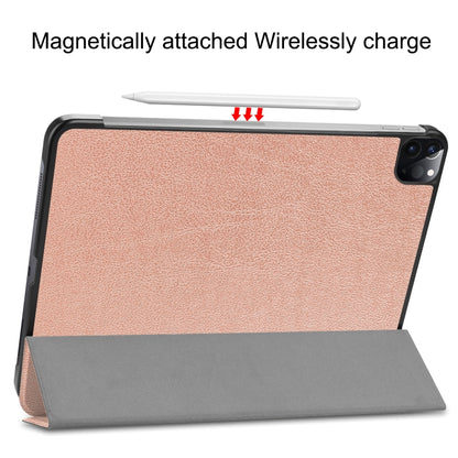 For iPad Air 13 2024 / Pro 12.9 2022 Custer Texture 3-folding Smart Leather Tablet Case(Rose Gold) by bashfashion