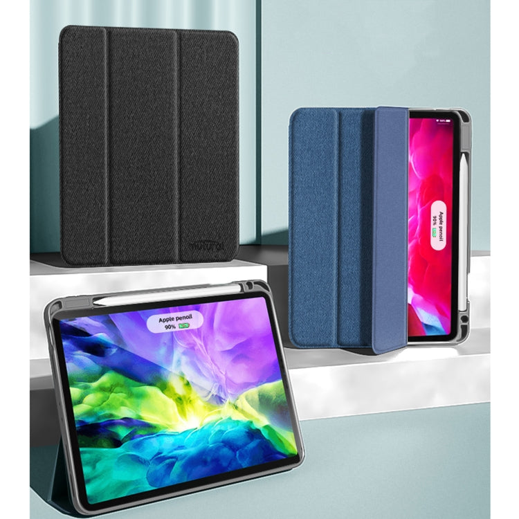 For iPad Pro 11 2022 / 2021 / 2020 Mutural YASHI Series TPU + PU Cloth Pattern Texture Horizontal Flip Leather Tablet Case with Three-folding Holder & Pen Slot & Wake-up / Sleep Function(Blue) by Mutural