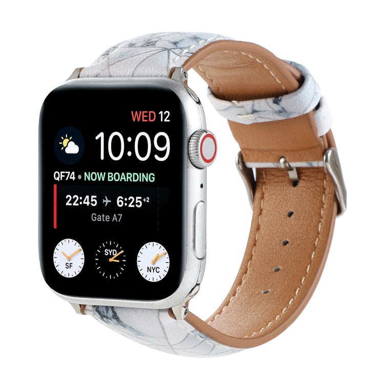 Marble Ethnic Style Printed Leather Watch Band For Apple Watch Ultra 49mm&Watch Ultra 2 49mm / Series 9&8&7 45mm / SE 3&SE 2&6&SE&5&4 44mm / 3&2&1 42mm(Marble White) by bashfashion