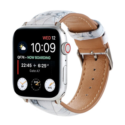 Marble Ethnic Style Printed Leather Watch Band For Apple Watch Ultra 49mm&Watch Ultra 2 49mm / Series 9&8&7 45mm / SE 3&SE 2&6&SE&5&4 44mm / 3&2&1 42mm(Marble White) by bashfashion