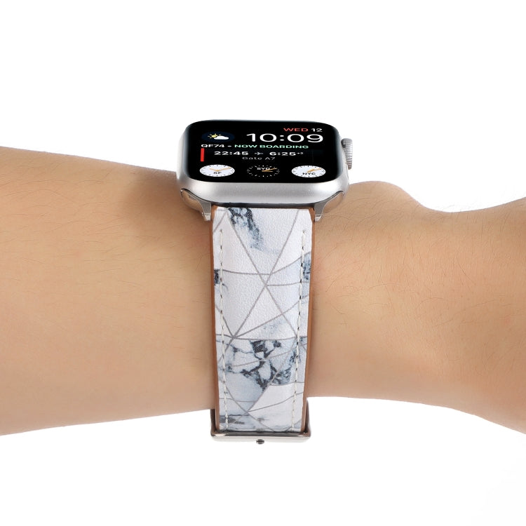 Marble Ethnic Style Printed Leather Watch Band For Apple Watch Ultra 49mm&Watch Ultra 2 49mm / Series 9&8&7 45mm / SE 3&SE 2&6&SE&5&4 44mm / 3&2&1 42mm(Marble White) by bashfashion