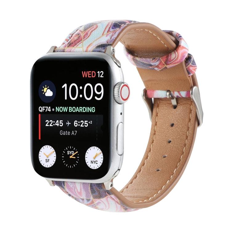 Marble Ethnic Style Printed Leather Watch Band For Apple Watch Ultra 49mm&Watch Ultra 2 49mm / Series 9&8&7 45mm / SE 3&SE 2&6&SE&5&4 44mm / 3&2&1 42mm(Marble Red) by bashfashion
