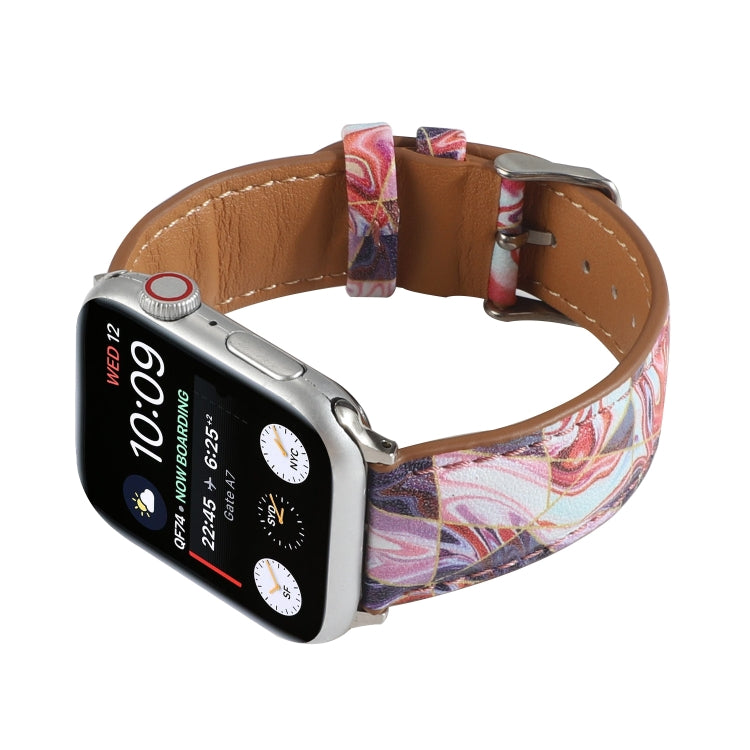 Marble Ethnic Style Printed Leather Watch Band For Apple Watch Ultra 49mm&Watch Ultra 2 49mm / Series 9&8&7 45mm / SE 3&SE 2&6&SE&5&4 44mm / 3&2&1 42mm(Marble Red) by bashfashion