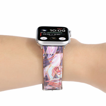 Marble Ethnic Style Printed Leather Watch Band For Apple Watch Ultra 49mm&Watch Ultra 2 49mm / Series 9&8&7 45mm / SE 3&SE 2&6&SE&5&4 44mm / 3&2&1 42mm(Marble Red) by bashfashion