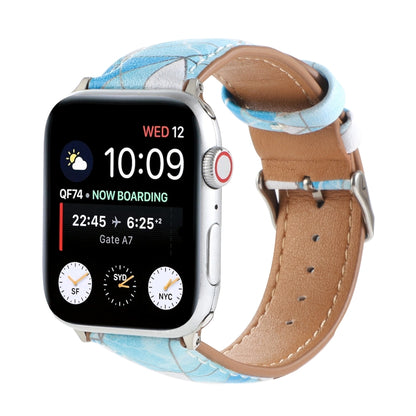 Marble Ethnic Style Printed Leather Watch Band For Apple Watch Ultra 49mm&Watch Ultra 2 49mm / Series 9&8&7 45mm / SE 3&SE 2&6&SE&5&4 44mm / 3&2&1 42mm(Marble Sky Blue) by bashfashion