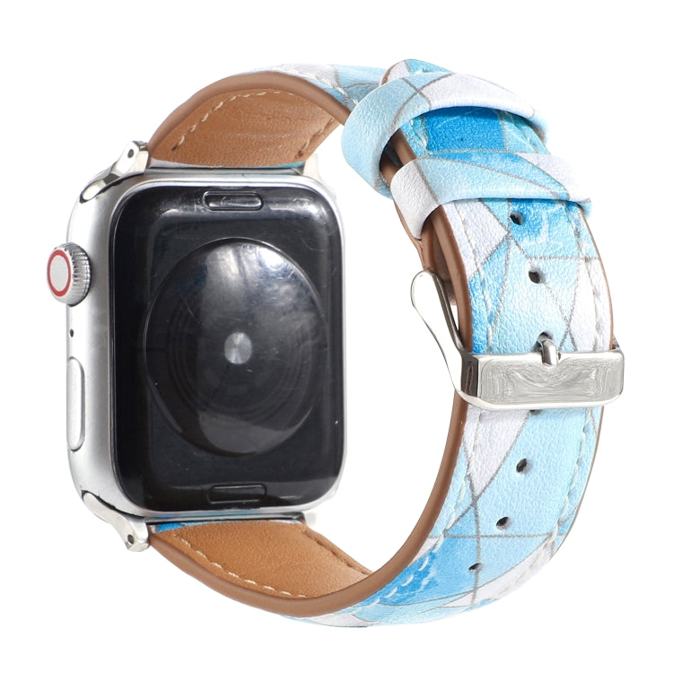 Marble Ethnic Style Printed Leather Watch Band For Apple Watch Ultra 49mm&Watch Ultra 2 49mm / Series 9&8&7 45mm / SE 3&SE 2&6&SE&5&4 44mm / 3&2&1 42mm(Marble Sky Blue) by bashfashion