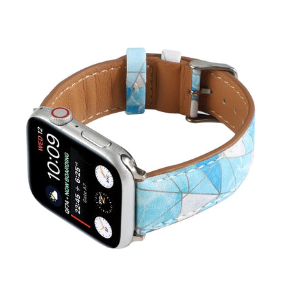 Marble Ethnic Style Printed Leather Watch Band For Apple Watch Ultra 49mm&Watch Ultra 2 49mm / Series 9&8&7 45mm / SE 3&SE 2&6&SE&5&4 44mm / 3&2&1 42mm(Marble Sky Blue) by bashfashion