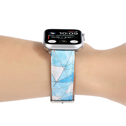 Marble Ethnic Style Printed Leather Watch Band For Apple Watch Ultra 49mm&Watch Ultra 2 49mm / Series 9&8&7 45mm / SE 3&SE 2&6&SE&5&4 44mm / 3&2&1 42mm(Marble Sky Blue) by bashfashion