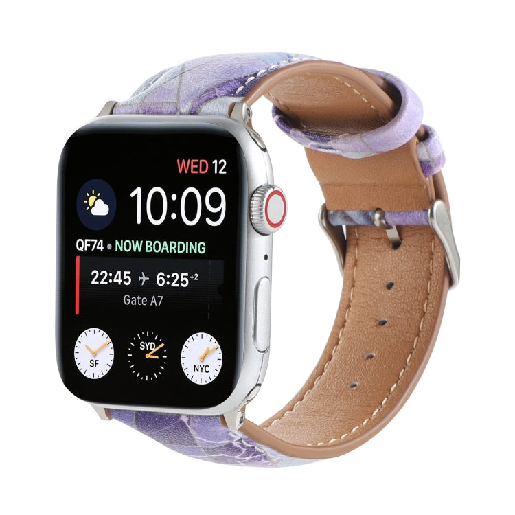 Marble Ethnic Style Printed Leather Watch Band For Apple Watch Ultra 49mm&Watch Ultra 2 49mm / Series 9&8&7 45mm / SE 3&SE 2&6&SE&5&4 44mm / 3&2&1 42mm(Marble Purple) by bashfashion