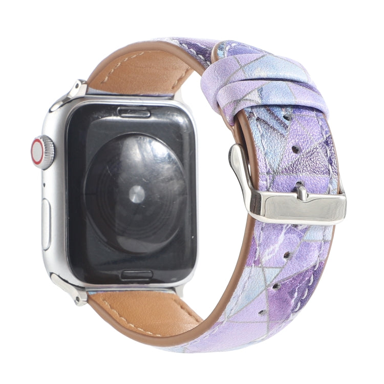 Marble Ethnic Style Printed Leather Watch Band For Apple Watch Ultra 49mm&Watch Ultra 2 49mm / Series 9&8&7 45mm / SE 3&SE 2&6&SE&5&4 44mm / 3&2&1 42mm(Marble Purple) by bashfashion
