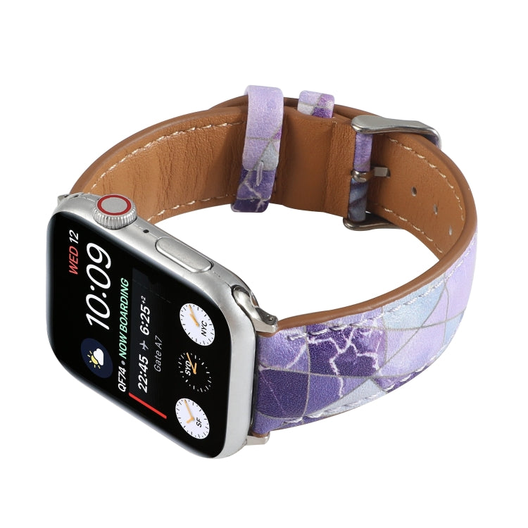 Marble Ethnic Style Printed Leather Watch Band For Apple Watch Ultra 49mm&Watch Ultra 2 49mm / Series 9&8&7 45mm / SE 3&SE 2&6&SE&5&4 44mm / 3&2&1 42mm(Marble Purple) by bashfashion