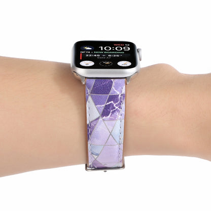 Marble Ethnic Style Printed Leather Watch Band For Apple Watch Ultra 49mm&Watch Ultra 2 49mm / Series 9&8&7 45mm / SE 3&SE 2&6&SE&5&4 44mm / 3&2&1 42mm(Marble Purple) by bashfashion