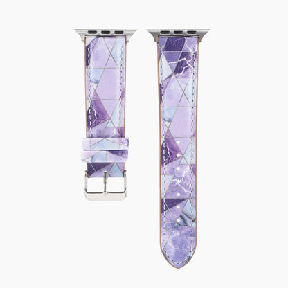 Marble Ethnic Style Printed Leather Watch Band For Apple Watch Ultra 49mm&Watch Ultra 2 49mm / Series 9&8&7 45mm / SE 3&SE 2&6&SE&5&4 44mm / 3&2&1 42mm(Marble Purple) by bashfashion