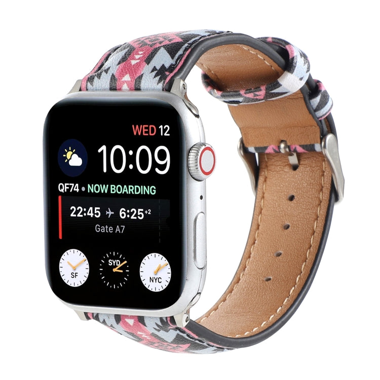 Marble Ethnic Style Printed Leather Watch Band For Apple Watch Ultra 49mm&Watch Ultra 2 49mm / Series 9&8&7 45mm / SE 3&SE 2&6&SE&5&4 44mm / 3&2&1 42mm(Black Pink Ethnic Style) by bashfashion