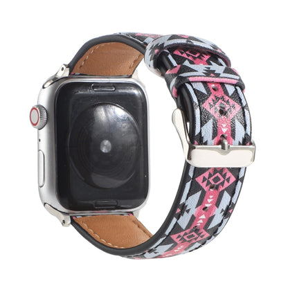 Marble Ethnic Style Printed Leather Watch Band For Apple Watch Ultra 49mm&Watch Ultra 2 49mm / Series 9&8&7 45mm / SE 3&SE 2&6&SE&5&4 44mm / 3&2&1 42mm(Black Pink Ethnic Style) by bashfashion