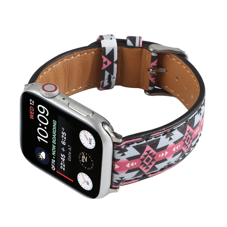 Marble Ethnic Style Printed Leather Watch Band For Apple Watch Ultra 49mm&Watch Ultra 2 49mm / Series 9&8&7 45mm / SE 3&SE 2&6&SE&5&4 44mm / 3&2&1 42mm(Black Pink Ethnic Style) by bashfashion