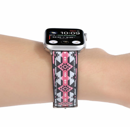 Marble Ethnic Style Printed Leather Watch Band For Apple Watch Ultra 49mm&Watch Ultra 2 49mm / Series 9&8&7 45mm / SE 3&SE 2&6&SE&5&4 44mm / 3&2&1 42mm(Black Pink Ethnic Style) by bashfashion