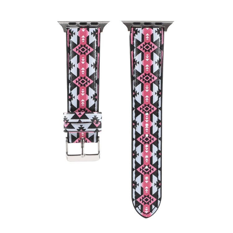 Marble Ethnic Style Printed Leather Watch Band For Apple Watch Ultra 49mm&Watch Ultra 2 49mm / Series 9&8&7 45mm / SE 3&SE 2&6&SE&5&4 44mm / 3&2&1 42mm(Black Pink Ethnic Style) by bashfashion