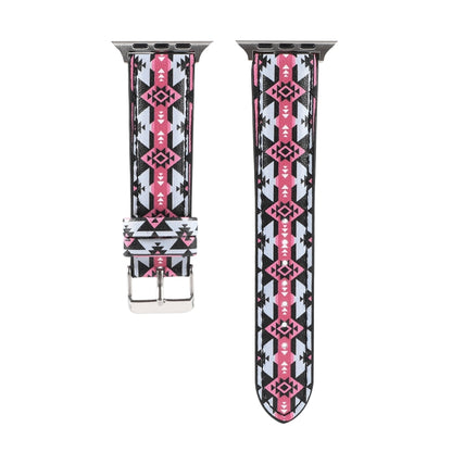 Marble Ethnic Style Printed Leather Watch Band For Apple Watch Ultra 49mm&Watch Ultra 2 49mm / Series 9&8&7 45mm / SE 3&SE 2&6&SE&5&4 44mm / 3&2&1 42mm(Black Pink Ethnic Style) by bashfashion
