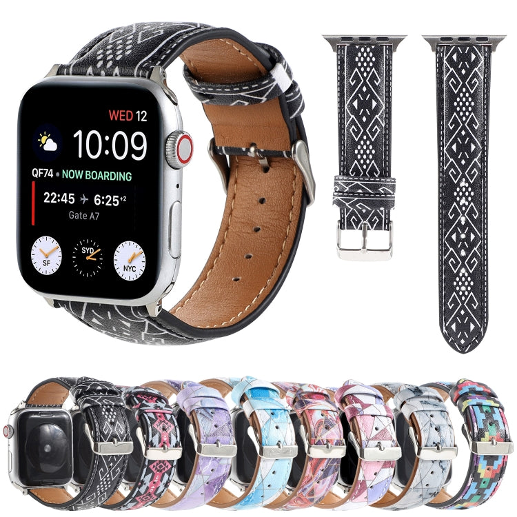 Marble Ethnic Style Printed Leather Watch Band For Apple Watch Ultra 49mm&Watch Ultra 2 49mm / Series 9&8&7 45mm / SE 3&SE 2&6&SE&5&4 44mm / 3&2&1 42mm(Marble White) by bashfashion