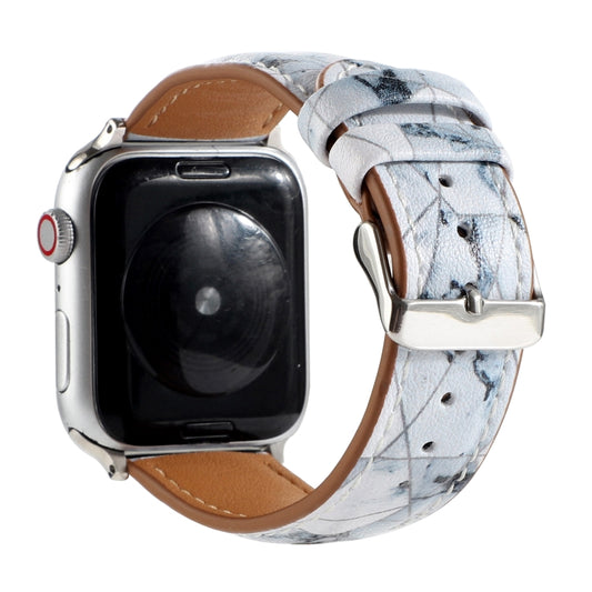 Marble Ethnic Style Printed Leather Watch Band For Apple Watch Series 9&8&7 41mm / SE 3&SE 2&6&SE&5&4 40mm / 3&2&1 38mm(Marble White) by bashfashion