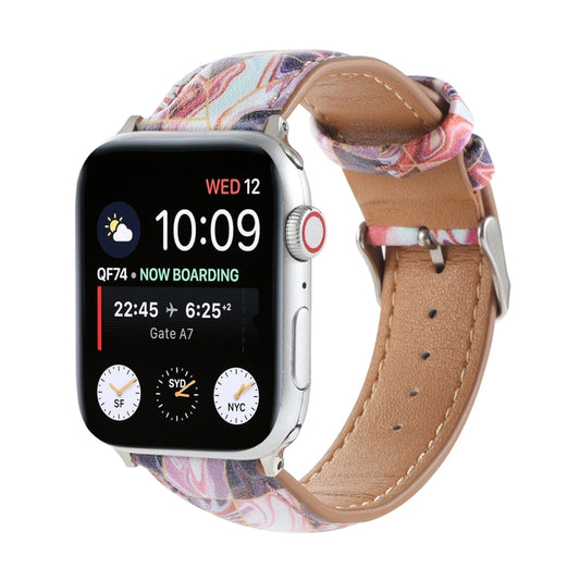 Marble Ethnic Style Printed Leather Watch Band For Apple Watch Series 9&8&7 41mm / SE 3&SE 2&6&SE&5&4 40mm / 3&2&1 38mm(Marble Red) by bashfashion