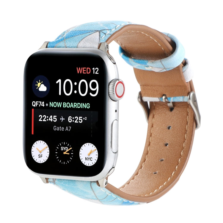 Marble Ethnic Style Printed Leather Watch Band For Apple Watch Series 9&8&7 41mm / SE 3&SE 2&6&SE&5&4 40mm / 3&2&1 38mm(Marble Sky Blue) by bashfashion