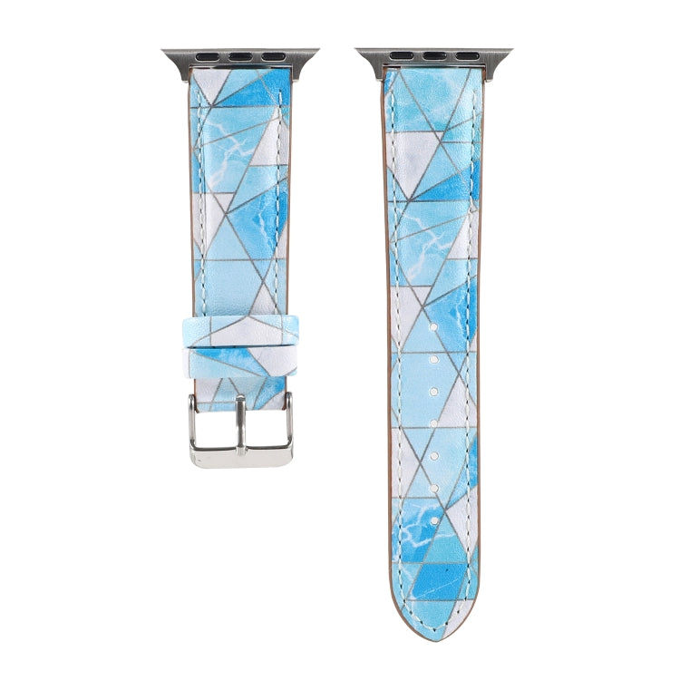 Marble Ethnic Style Printed Leather Watch Band For Apple Watch Series 9&8&7 41mm / SE 3&SE 2&6&SE&5&4 40mm / 3&2&1 38mm(Marble Sky Blue) by bashfashion