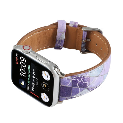 Marble Ethnic Style Printed Leather Watch Band For Apple Watch Series 9&8&7 41mm / SE 3&SE 2&6&SE&5&4 40mm / 3&2&1 38mm(Marble Purple) by bashfashion