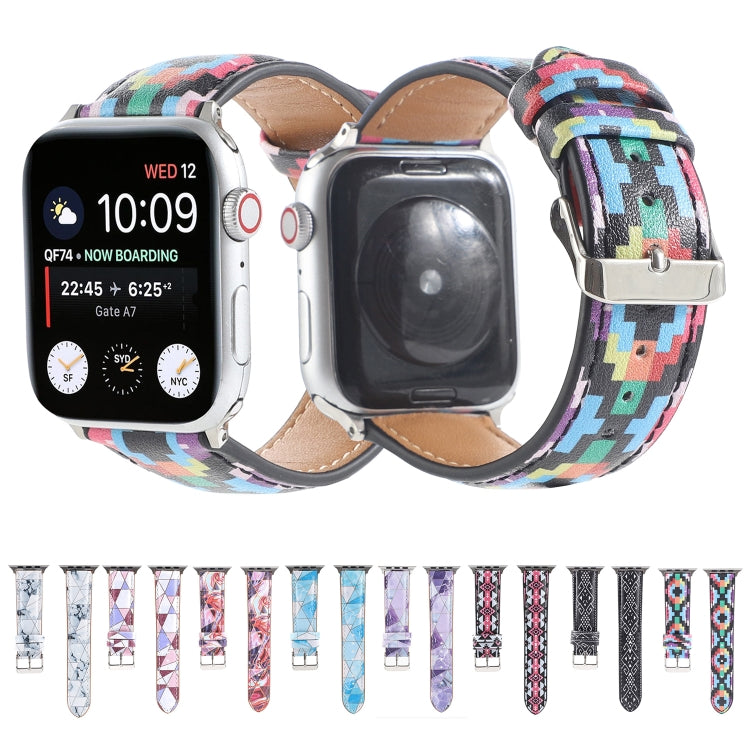 Marble Ethnic Style Printed Leather Watch Band For Apple Watch Series 9&8&7 41mm / SE 3&SE 2&6&SE&5&4 40mm / 3&2&1 38mm(Black Pink Ethnic Style) by bashfashion