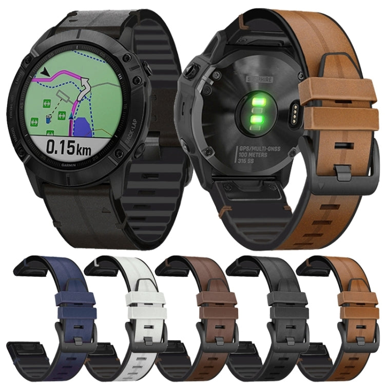 For Garmin Fenix 6 Silicone + Leather Quick Release Watch Band(Black) by bashfashion