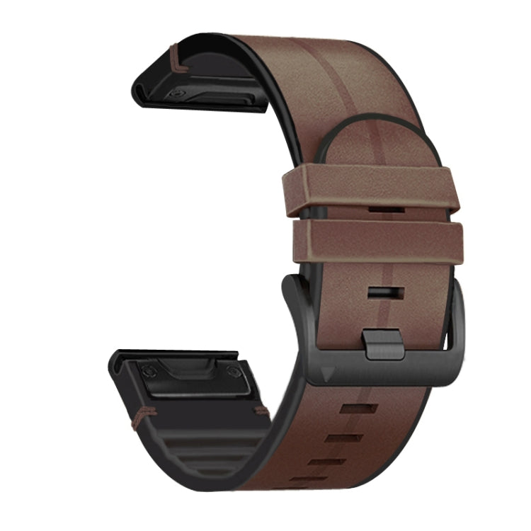 For Garmin Fenix 6X Silicone + Leather Quick Release Watch Band(Coffee) by bashfashion