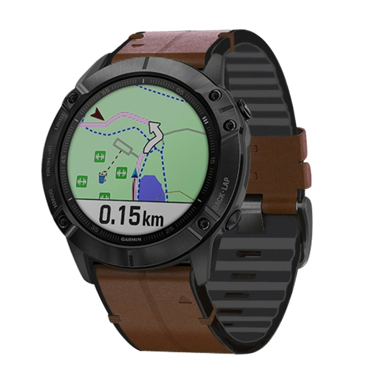 For Garmin Fenix 6X Silicone + Leather Quick Release Watch Band(Coffee) by bashfashion