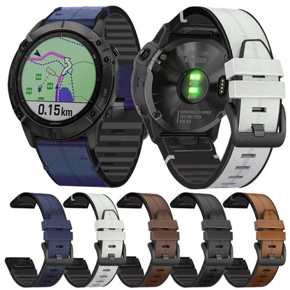 For Garmin Fenix 6X Silicone + Leather Quick Release Watch Band(Coffee) by bashfashion