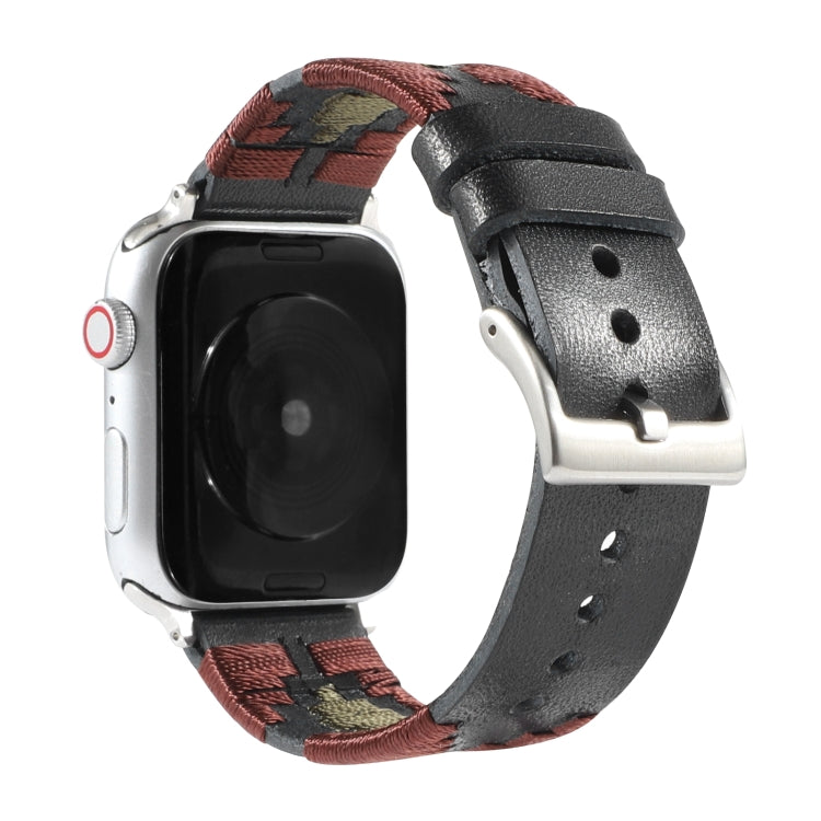 Woven Contrast Leather Watch Band For Apple Watch Series 9&8&7 41mm / SE 3&SE 2&6&SE&5&4 40mm / 3&2&1 38mm(Black) by bashfashion