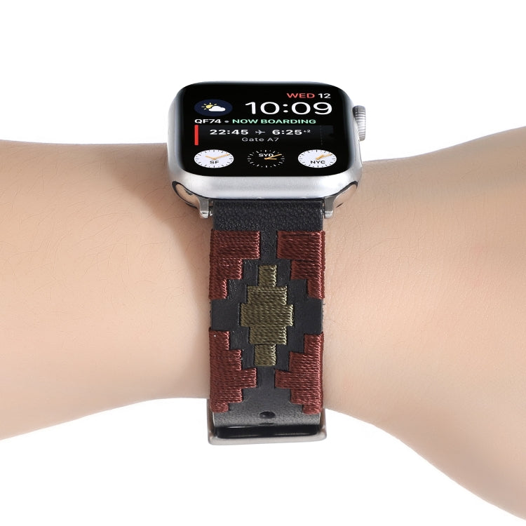 Woven Contrast Leather Watch Band For Apple Watch Series 9&8&7 41mm / SE 3&SE 2&6&SE&5&4 40mm / 3&2&1 38mm(Black) by bashfashion