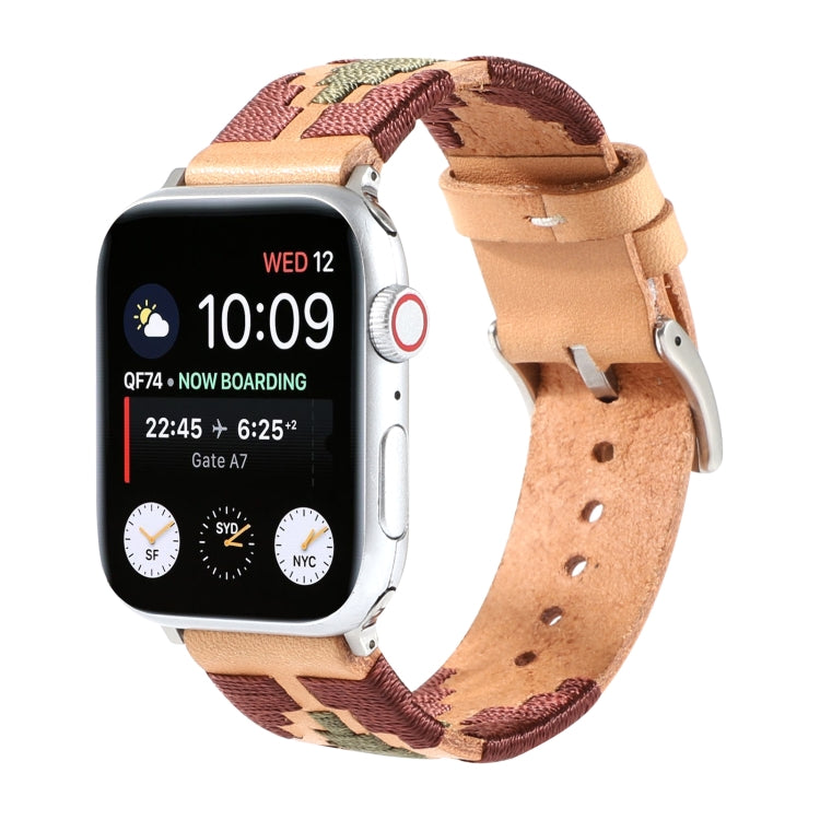 Woven Contrast Leather Watch Band For Apple Watch Series 9&8&7 41mm / SE 3&SE 2&6&SE&5&4 40mm / 3&2&1 38mm(Light Brown) by bashfashion