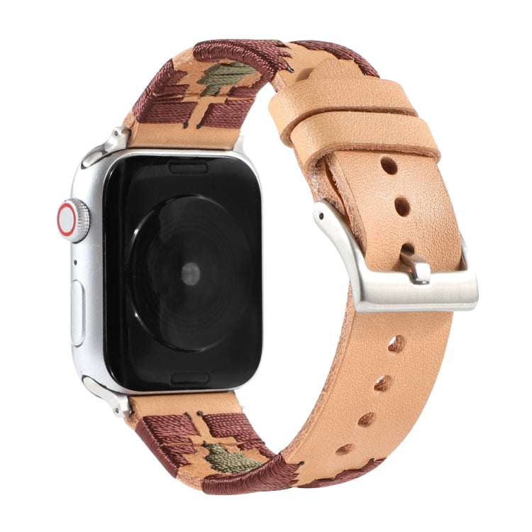 Woven Contrast Leather Watch Band For Apple Watch Series 9&8&7 41mm / SE 3&SE 2&6&SE&5&4 40mm / 3&2&1 38mm(Light Brown) by bashfashion
