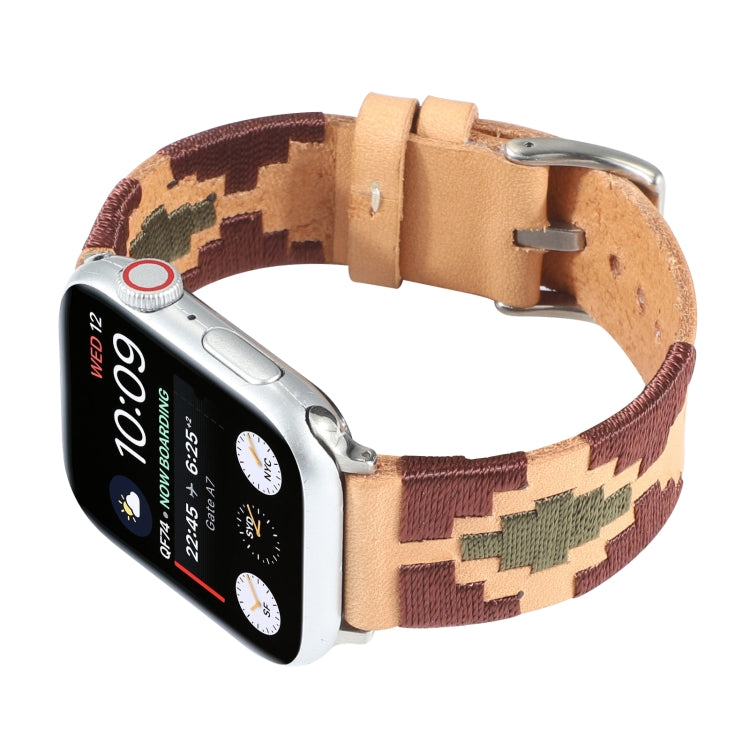 Woven Contrast Leather Watch Band For Apple Watch Series 9&8&7 41mm / SE 3&SE 2&6&SE&5&4 40mm / 3&2&1 38mm(Light Brown) by bashfashion