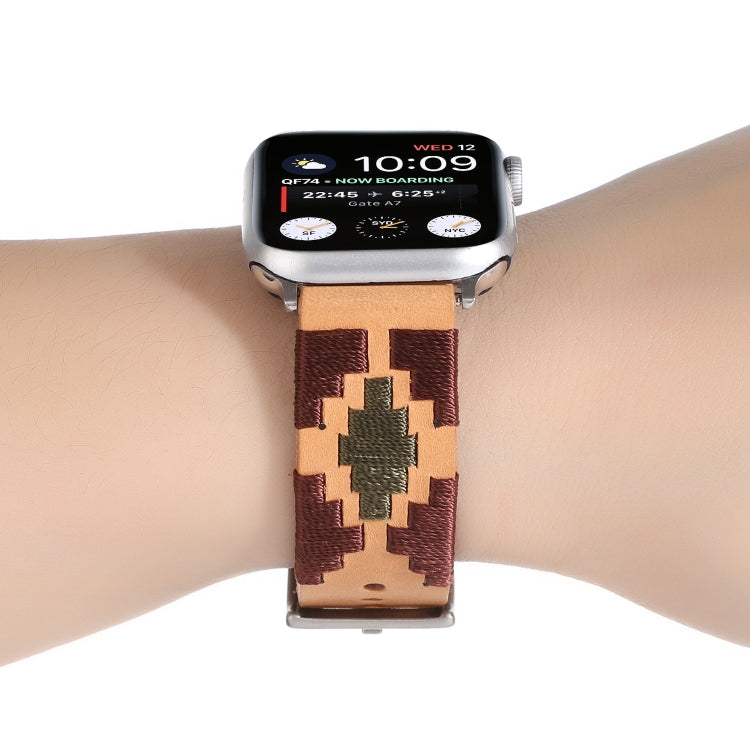 Woven Contrast Leather Watch Band For Apple Watch Series 9&8&7 41mm / SE 3&SE 2&6&SE&5&4 40mm / 3&2&1 38mm(Light Brown) by bashfashion