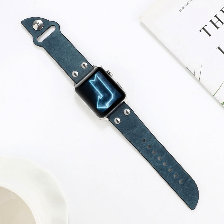 Leather Knife Watch Band For Apple Watch Series 9&8&7 41mm / SE 3&SE 2&6&SE&5&4 40mm / 3&2&1 38mm(Navy Blue) by bashfashion