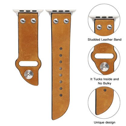 Leather Knife Watch Band For Apple Watch Series 9&8&7 41mm / SE 3&SE 2&6&SE&5&4 40mm / 3&2&1 38mm(Brown) by bashfashion