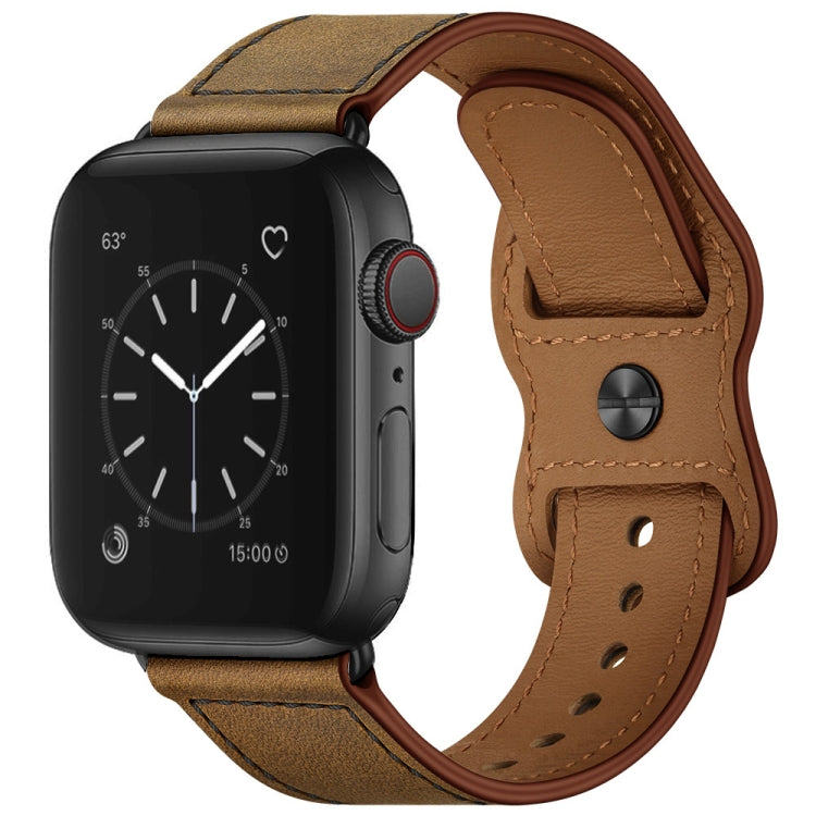 Double Hole Leather Watch Band For Apple Watch Series 7 45mm / 6 & SE & 5 & 4 44mm / 3 & 2 & 1 42mm(Dark Brown Crazy Horse) by bashfashion