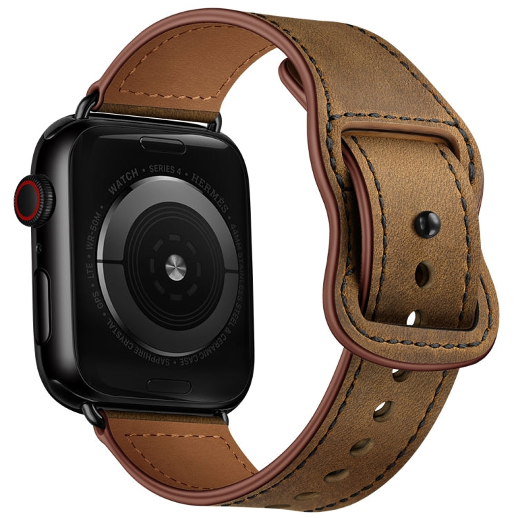 Double Hole Leather Watch Band For Apple Watch Series 7 45mm / 6 & SE & 5 & 4 44mm / 3 & 2 & 1 42mm(Dark Brown Crazy Horse) by bashfashion