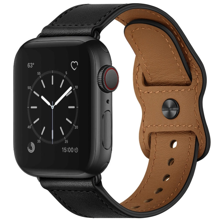 Double Hole Leather Watch Band For Apple Watch Series 7 41mm / 6 & SE & 5 & 4 40mm / 3 & 2 & 1 38mm(Black) by bashfashion