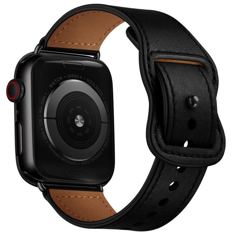 Double Hole Leather Watch Band For Apple Watch Series 7 41mm / 6 & SE & 5 & 4 40mm / 3 & 2 & 1 38mm(Black) by bashfashion