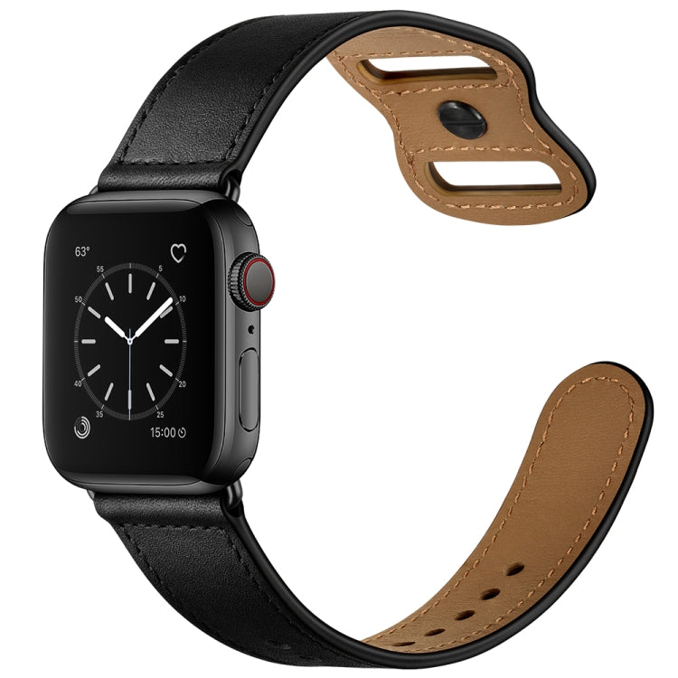 Double Hole Leather Watch Band For Apple Watch Series 7 41mm / 6 & SE & 5 & 4 40mm / 3 & 2 & 1 38mm(Black) by bashfashion