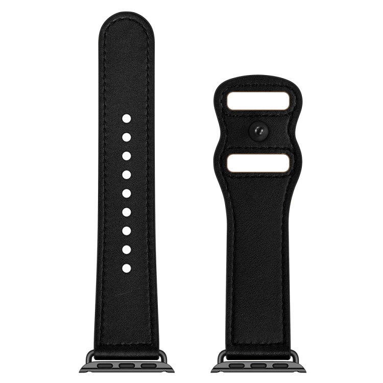 Double Hole Leather Watch Band For Apple Watch Series 7 41mm / 6 & SE & 5 & 4 40mm / 3 & 2 & 1 38mm(Black) by bashfashion
